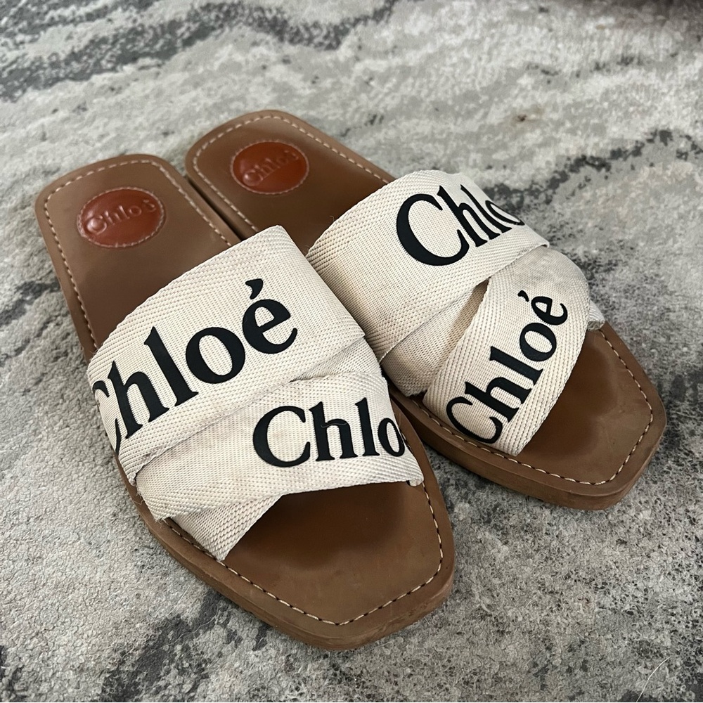 Chloe Woody logo-print canvas slides